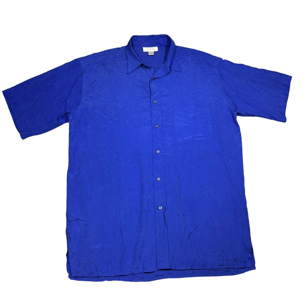 Jada Pure Silk Mens Medium Blue Short Sleeve Button Down Shirt 100% Silk
